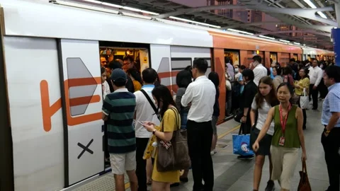 Commuters and city train Видео 133248662