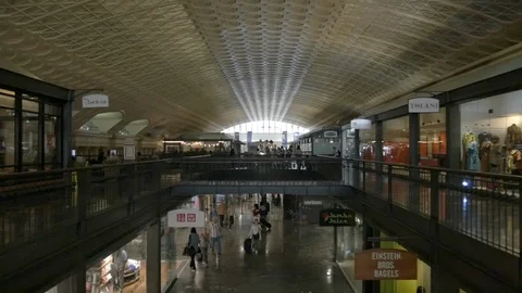 Commuters and Shops in Union Station in Slow Motion Stock Footage 108791273