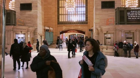 Commuters Approach Information Booth at Grand Central Terminal (NYC) Stock Footage 101308699