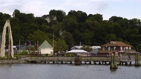 Commuters Board Hudson River Ferry- Ossining NY to West Haverstraw NY-Pan Right  Stock Footage 73721080