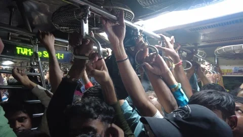 Commuters Board Train at Dadar railway Platform. 4K (Over crowded train) Stock Footage 253255047