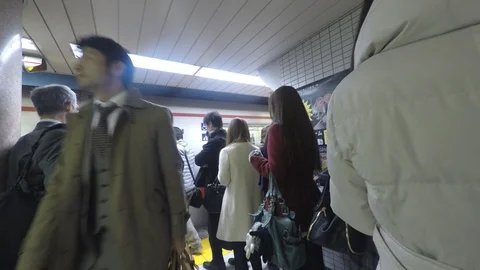 Commuters boarding Subway Stock Footage 114331703