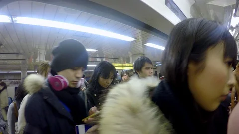 Commuters boarding Subway Stock Footage 114331799