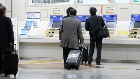 Commuters Buying Train Ticket, Haneda, Japan. Stock-Footage 115454291