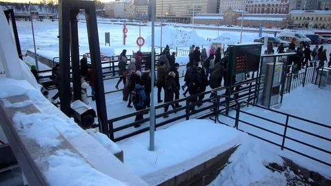 Commuters disembark from Suomenlinna ferry Video stock 69859582