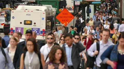 Commuters in Downtown Financial Chicago Loop Stock Footage