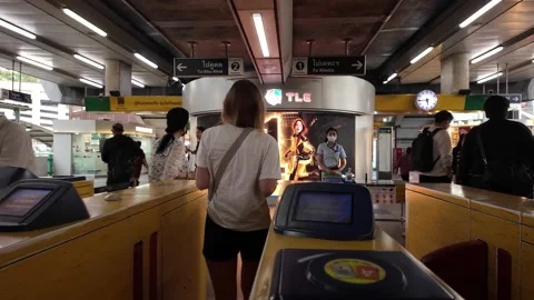 Commuters Entering BTS Skytrain Ticket Gates At A Station In Bangkok Thailand Stock Footage 333220192