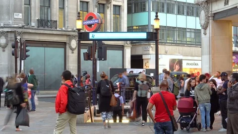Commuters Entering Oxford Circus Underground Tube Station Time Lapse - London Stock Footage 96741377