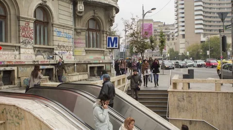 Commuters on escalator at the metro exit - time lapse Stock Footage 45713339