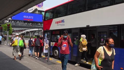 Commuters Getting On and Off Rapid KL Bus in Kuala Lumpur City Stock Footage 333404510