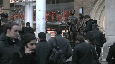 Commuters go to the train station Stock Footage 22140734