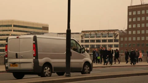 Commuters on London bridge Stock Footage 38457967