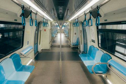 Commuters on Mass Rapid Transit (MRT) train. Stock Photos