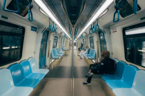 Commuters on Mass Rapid Transit (MRT) train. Stock Photos