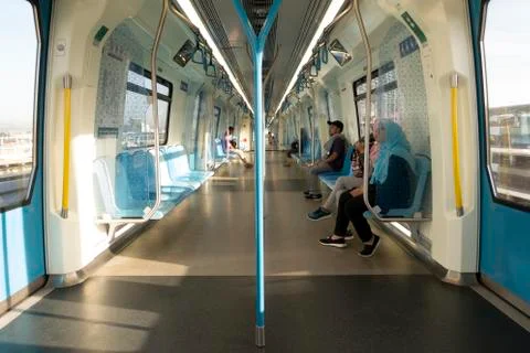 Commuters on Mass Rapid Transit (MRT) train. Stock Photos