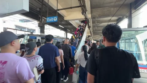 Commuters Queuing at Train Station Platform, Pasay 4K 60fps Stock Footage 338399772