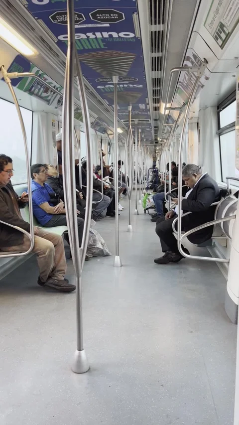 Commuters Seated Inside A Lima Metro Train Car Stock Footage 344767628