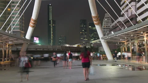 Commuters on Skywalk Intersection Timelapse Stock Footage 60000754