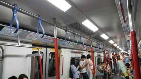 Commuters in Subway train in Hong Kong Stock Footage 101732773