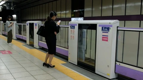 Commuters At Tokyo Subway Platform Stock Footage 111447271