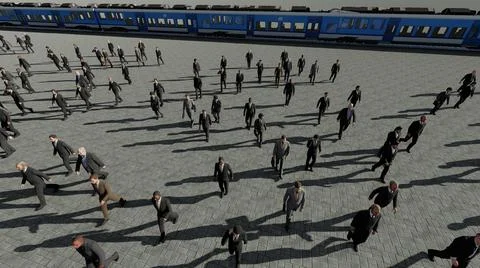 Commuters in a train station Illustration