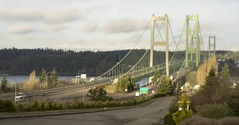 Commuters Travel Back and Forth Tacoma Narrows Bridges Tacoma Early mornin... Stock Photos