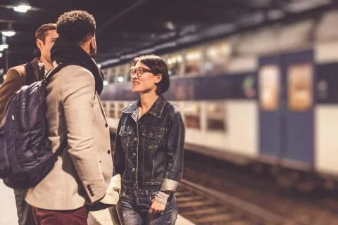 Commuters Waiting For Train Фото