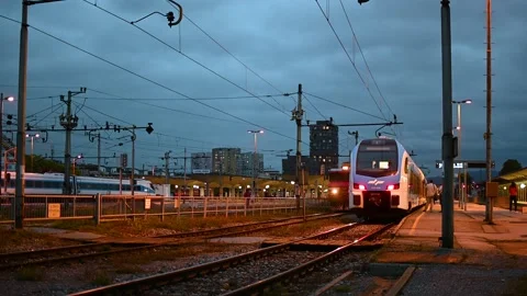Commuters waiting train at train station platform in Ljubljana city, Slovenia Stock Footage 170664781