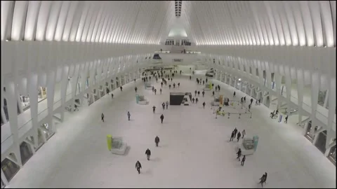 Commuters Walk at the Oculus, World Trade Center, New York Stock Footage 146555392