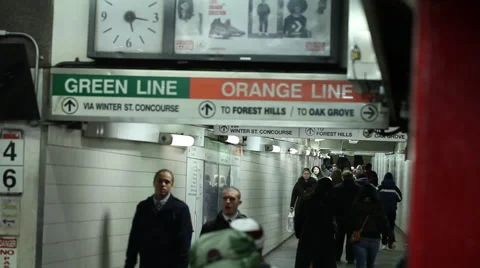 Commuters walk through subway station Stock Footage 46461255