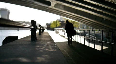 Commuters Walking Along River Thames to Work Stock Footage 37038295