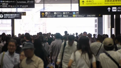 Commuters Walking in Kyoto Station (2) Stock Footage 95116780