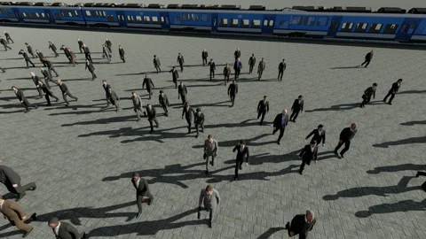 Commuters off to work, camera rising Stock Footage 148075967