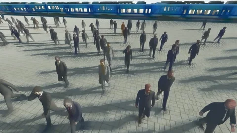Commuters off to work, pastel sketch Stock Footage 146637782
