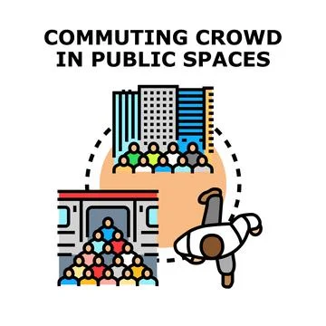 Commuting crowd moving between urban spaces Stock Illustration