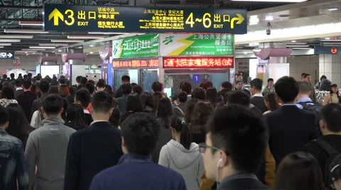 Commuting subway passengers, business district in Shanghai, China, Asia Stock Footage