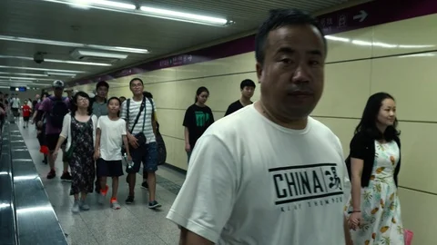Commuting Subway Passengers Exit Metro At Station In Beijing, China Stock Footage 116754569