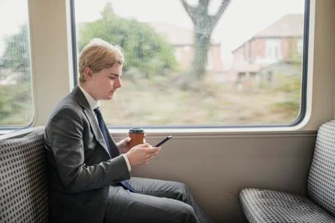 Commuting on the Train Stockfoto's