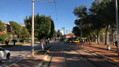 Commuting by tram view cityscape POV Antalya Turkey December 2018 Stock Footage 105987244