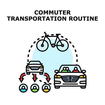 Commuting transportation routine with carpooling and bicycle options Stock Illustration