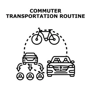 Commuting transportation routine with carpooling and bicycle options Stock Illustration