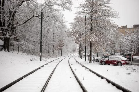 Commuting in the winter months of Boston Stock Photos