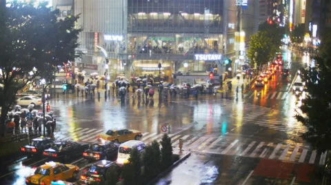 Commutors rush, Tokyo Typhoon approaching TL 4K Stock Footage 44524809