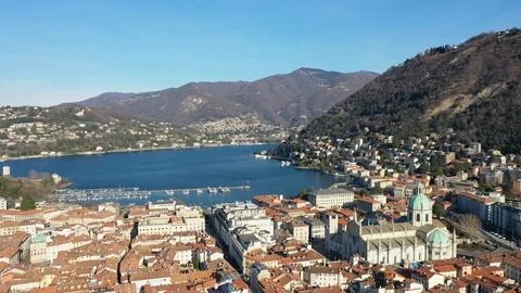 Como Cathedral and city view from above. Italy Stock Footage 124690936