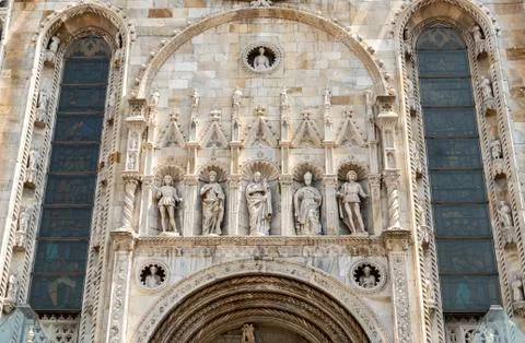 Como Cathedral west front view, Italy Stock Photos