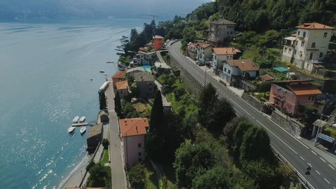 Como Lake Italian riviera Mountain road in the city of serpentine Stock Footage