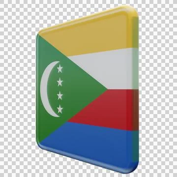 Comoros 3d illustration flag on pole. Wood flagpole Stock Illustration