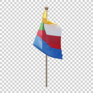 Comoros 3d illustration flag on pole. Wood flagpole Stock Illustration