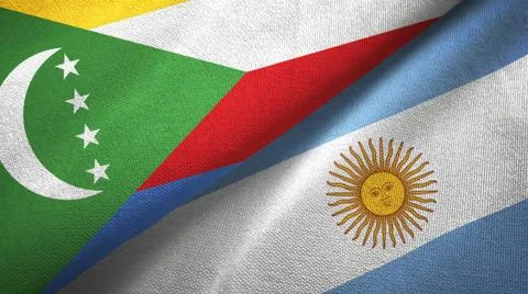 Comoros and Argentina two flags textile cloth, fabric texture Stock Illustration