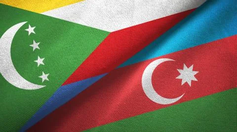 Comoros and Azerbaijan two flags textile cloth, fabric texture Stock Illustration